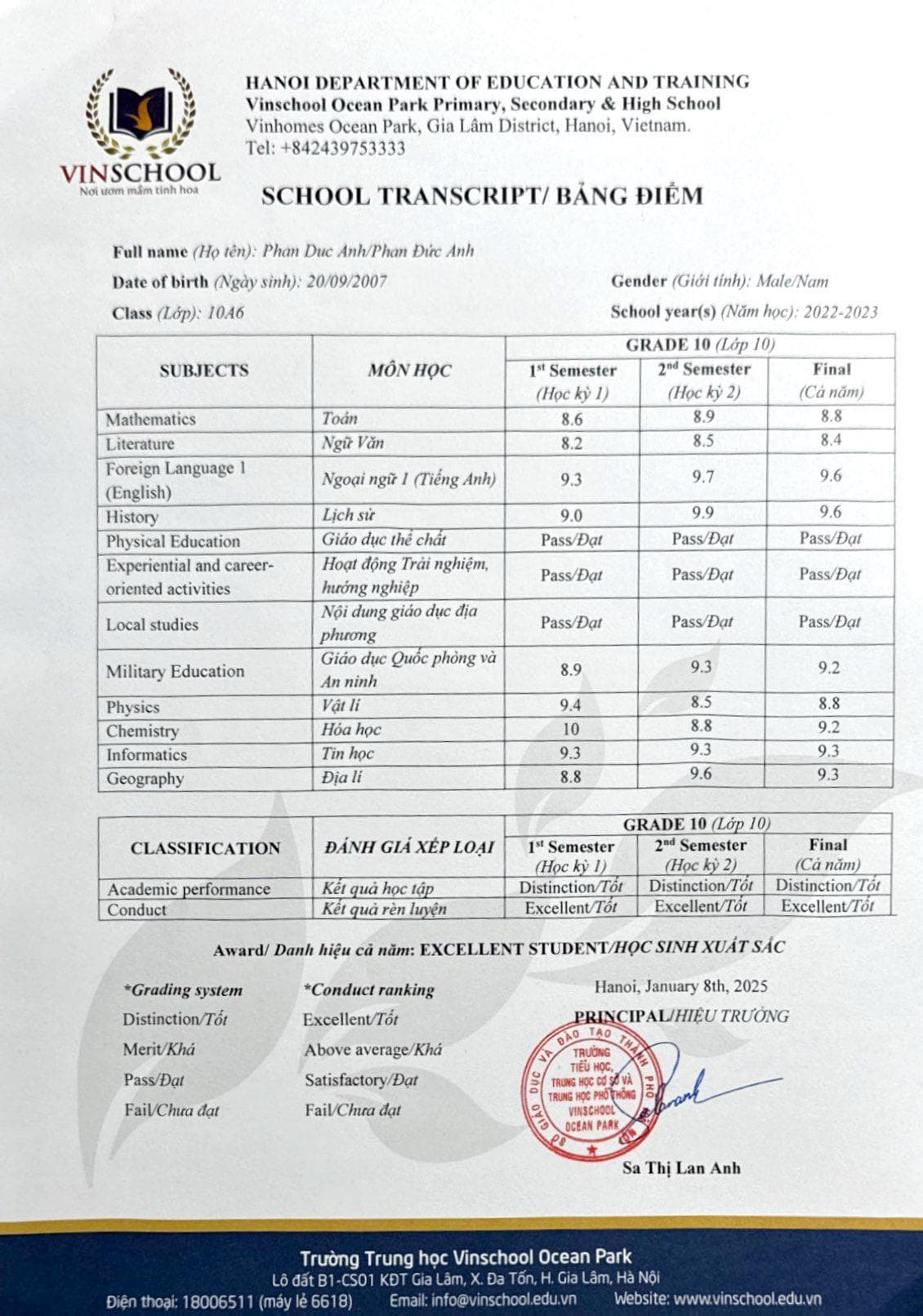 Grade 10 Transcript