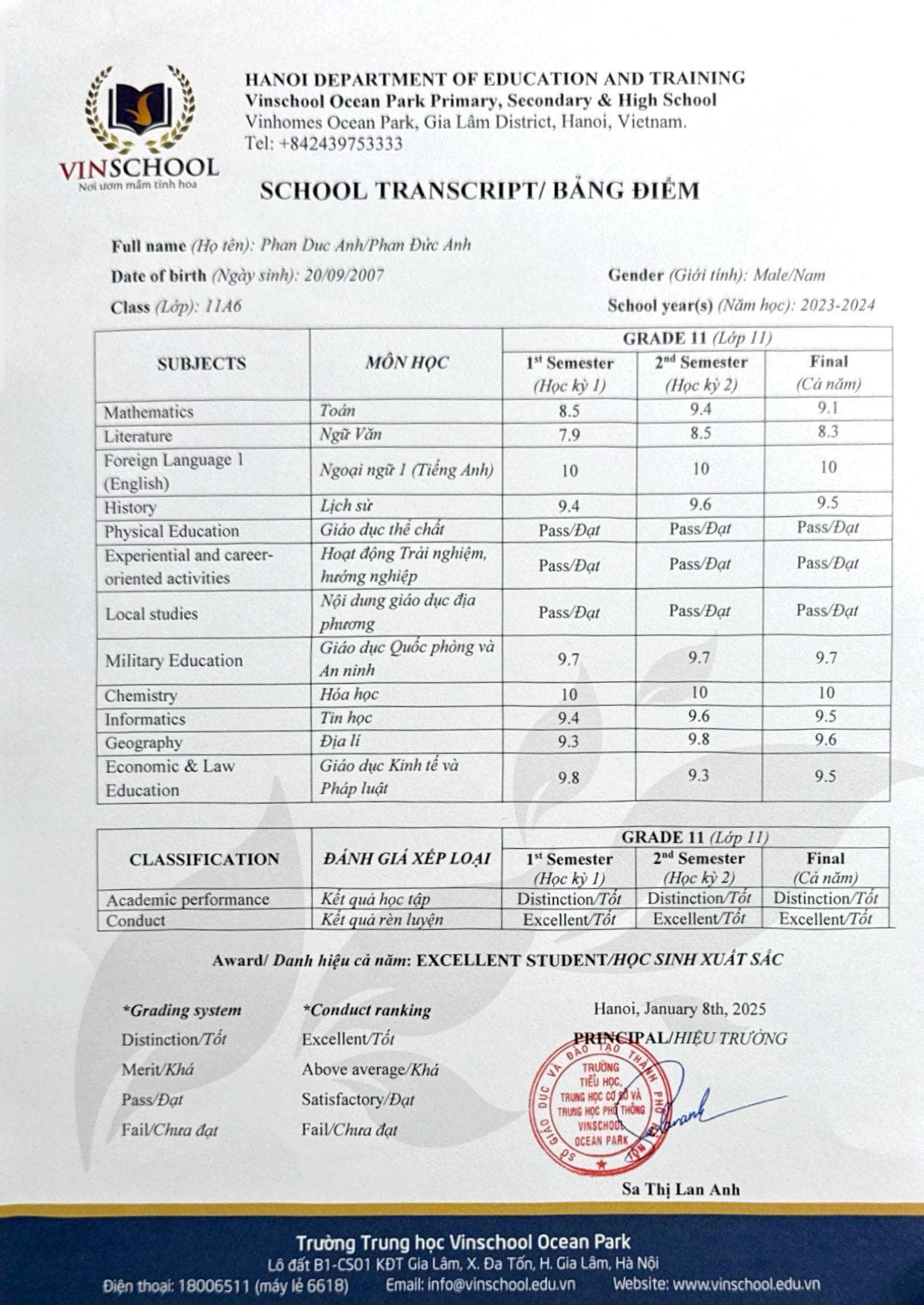 Grade 11 Transcript