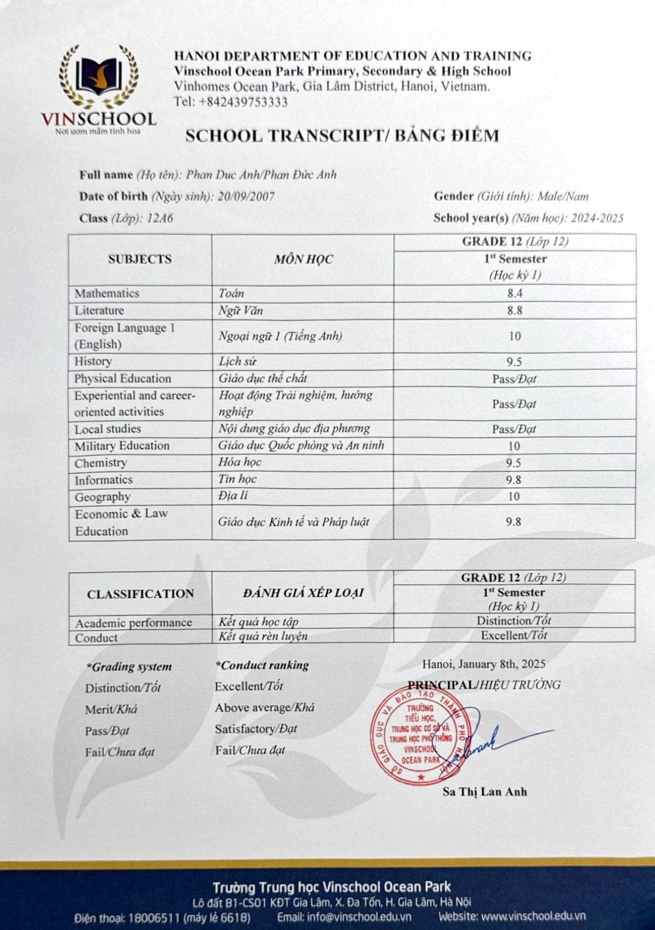 Grade 12 Transcript